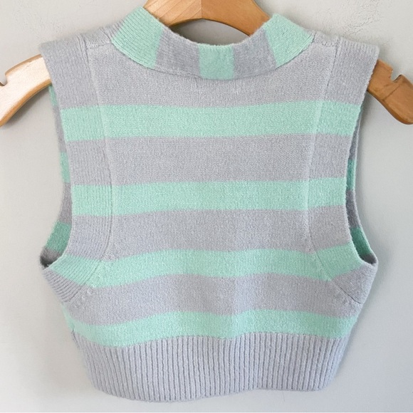 NWT For Love and Lemons Cropped Pastel Green Purple Striped Sweater Vest | Sm - Picture 4 of 9
